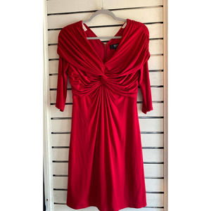 Tadashi Collection Women’s dress size 6 red draped pleats top v neck 3/4 sleeve